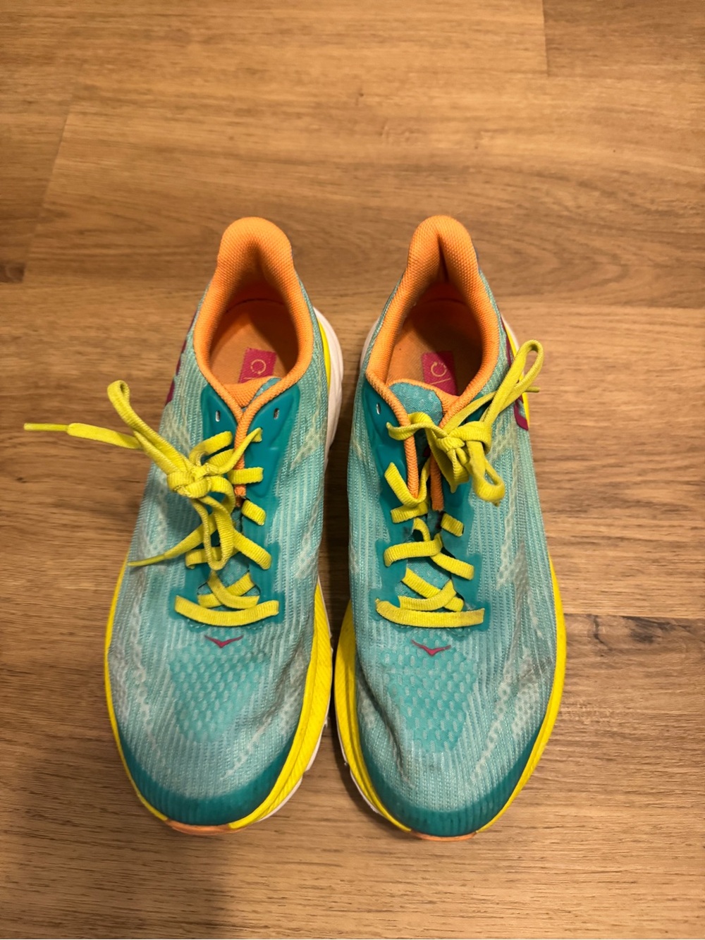 Hoka One One Orange and Aqua Running Shoes